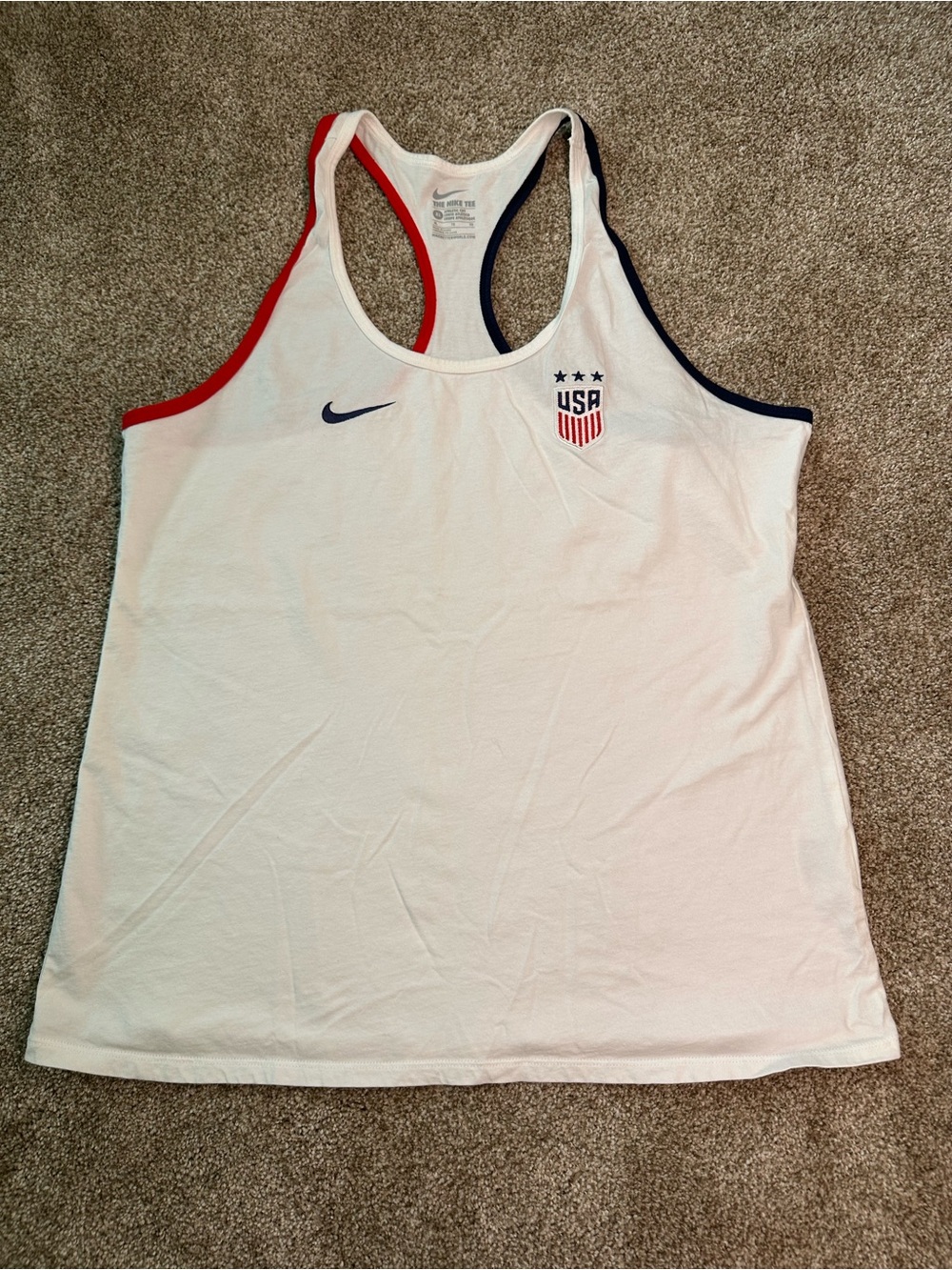Nike Women's White USA Racerback Tank with Red & Navy Trim